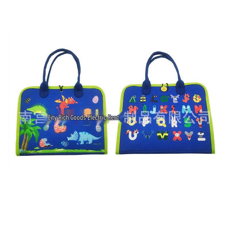 Teal Animal-Themed Montessori Sensory Busy Board Felt Bag Toy for Children