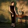 Sleeveless black bronzing cheongsam New Chinese long cheongsam Improved young women's high-end retro evening dress