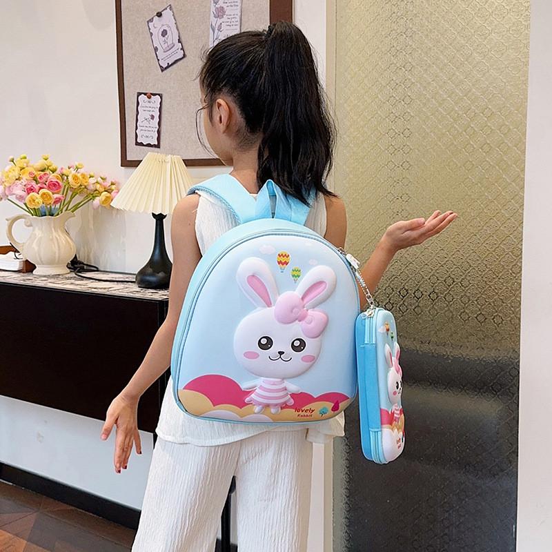 Lightweight Breathable Kids Backpack With Charming Bunny Pencil Case For School Use