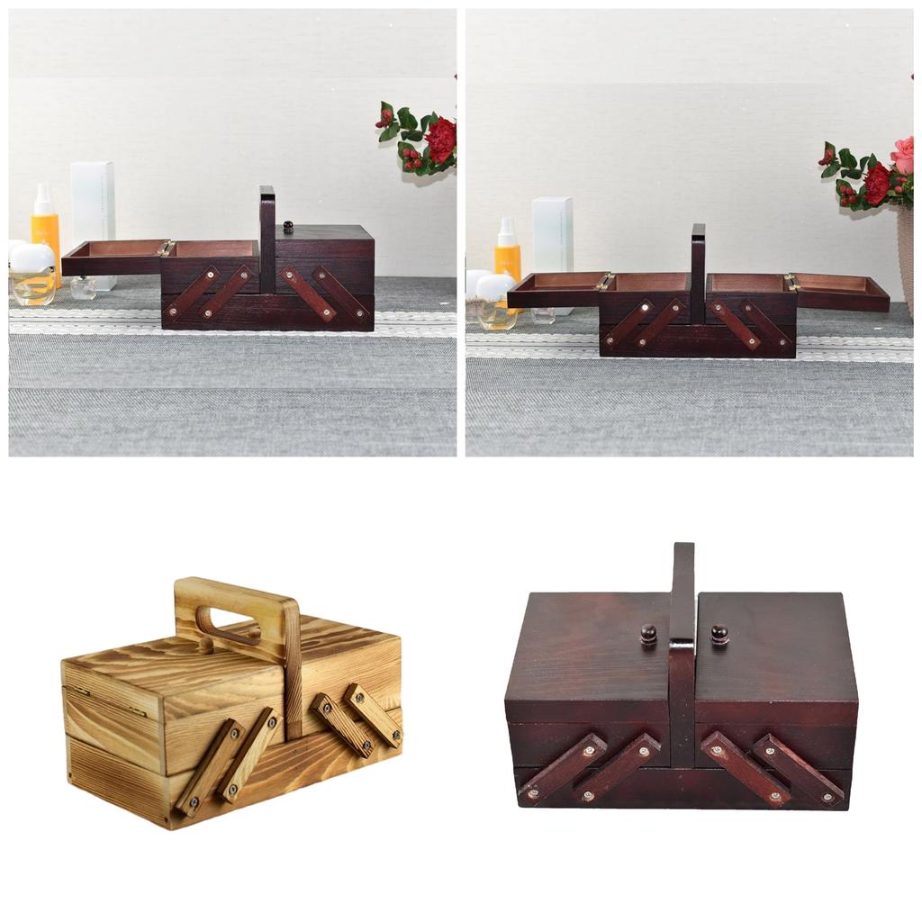 Vintage Needlework Organizers Case Wood Sewing Tool Storage Box Folding Knitting Case for Sewing Knitting Supplies