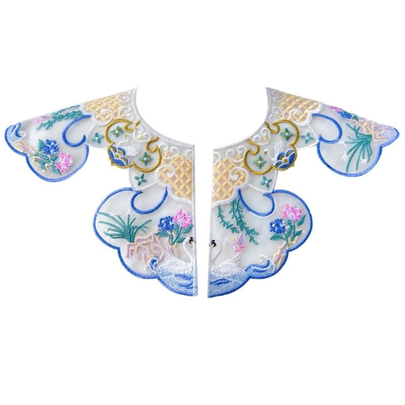 

Embroidered Flower Faux Collar Decorative Collar for Ancient Costume Removable False Collar Female Adjust Neck Shawl