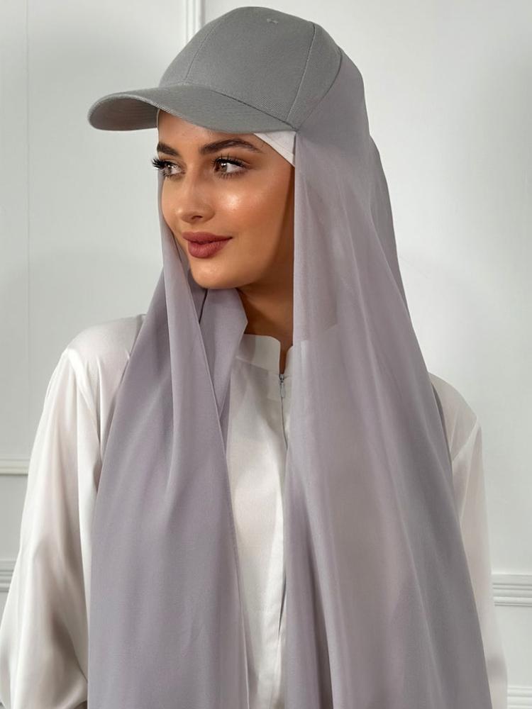New Colors Chiffon Hijab With Base Ball Cap Summer Sports Cap With Chiffon Hijabs Ready To Wear Instant Chiffon Sport Hijabs