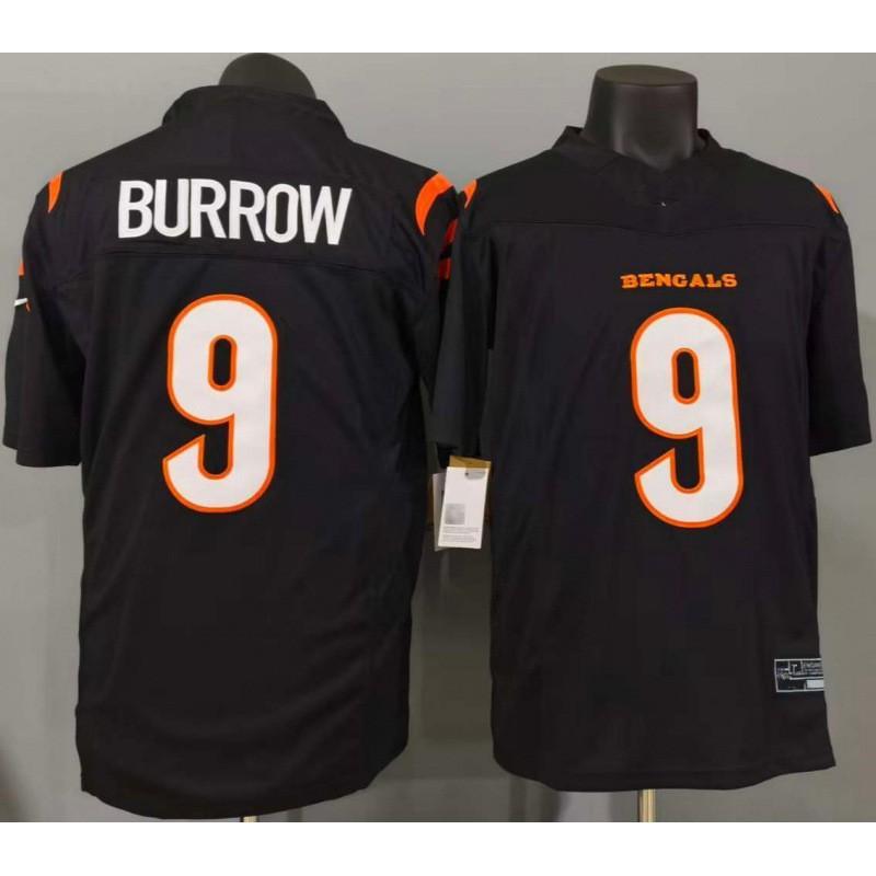 Mens Cincinnati Bengals Joe Burrow 9 NFL Style Rugby Jersey Black Embroidered Regular Fit