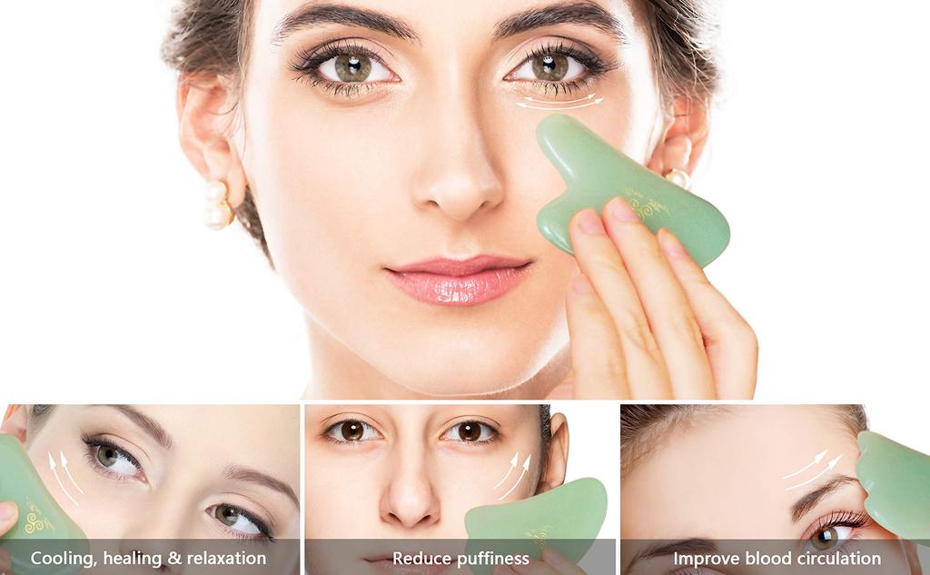Facial Massage Face Roller Jade Roller Made from Natural Stone and Roller (Cassa Set)