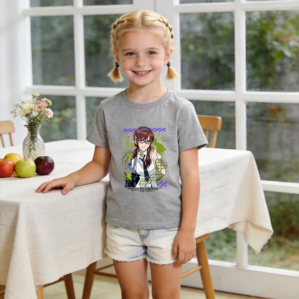 Evangelion Mary Makinami Anime Print Cotton T Shirt for Boys Girls Short Sleeve Summer Top Casual Soft Daily Wear