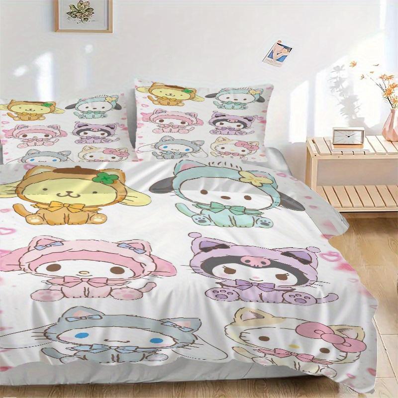 

3 шт. Набор пододеяльников Серия Кошки Персонажи Sanrio (1 пододеяльник + 2 наволочки без наполнителя), Печать высокой четкости для дома и общежития 135x200cm