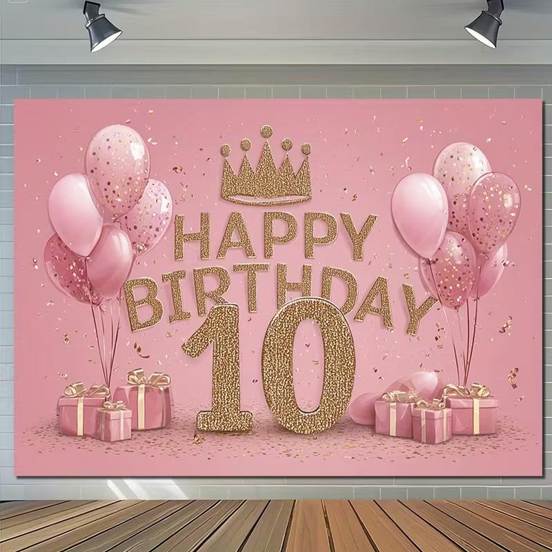 2D Rose Gold Number 10 Happy Birthday Backdrop Banner Party Decoration for Girls