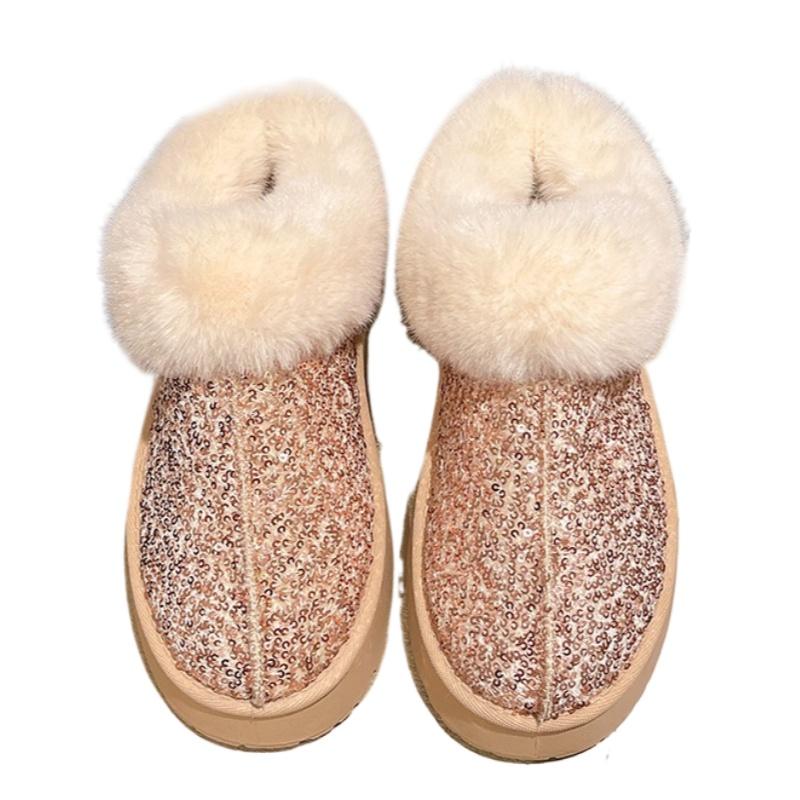 Fashion Bling Platform Flats Fur Ankle Boots Sneaker Shoes Winter 2025 Trend New Gladiator Short Plush Warm Casual Walking Botas Mujer
