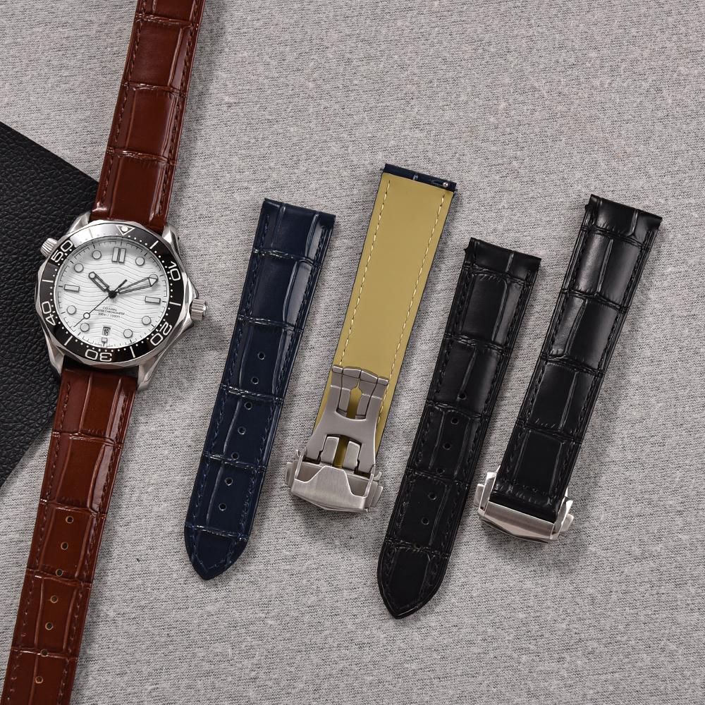 19mm 20mm 21mm 22mm High Quality Genuine Leather Watch Strap For Omega 007 Seamaster 300 Business Clasp Accessories
