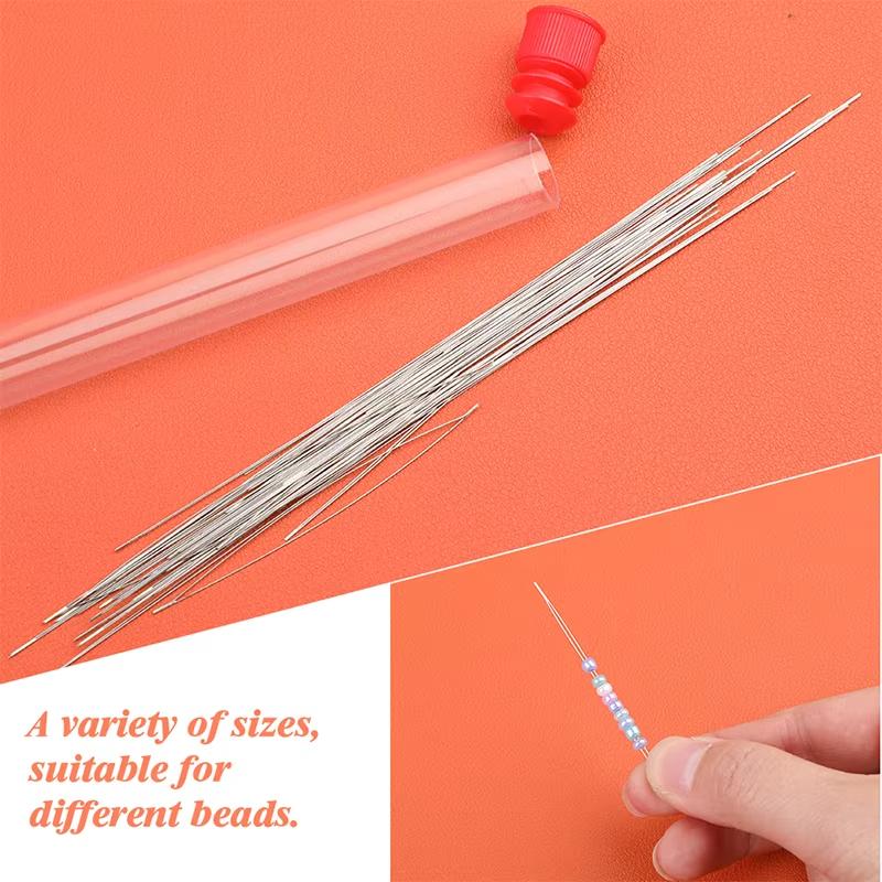 Fenrry 1Set Central Opening Curved Beading Needles Stainless Steel Tools Pins for Bead Threading String Cord Easy Jewelry Making