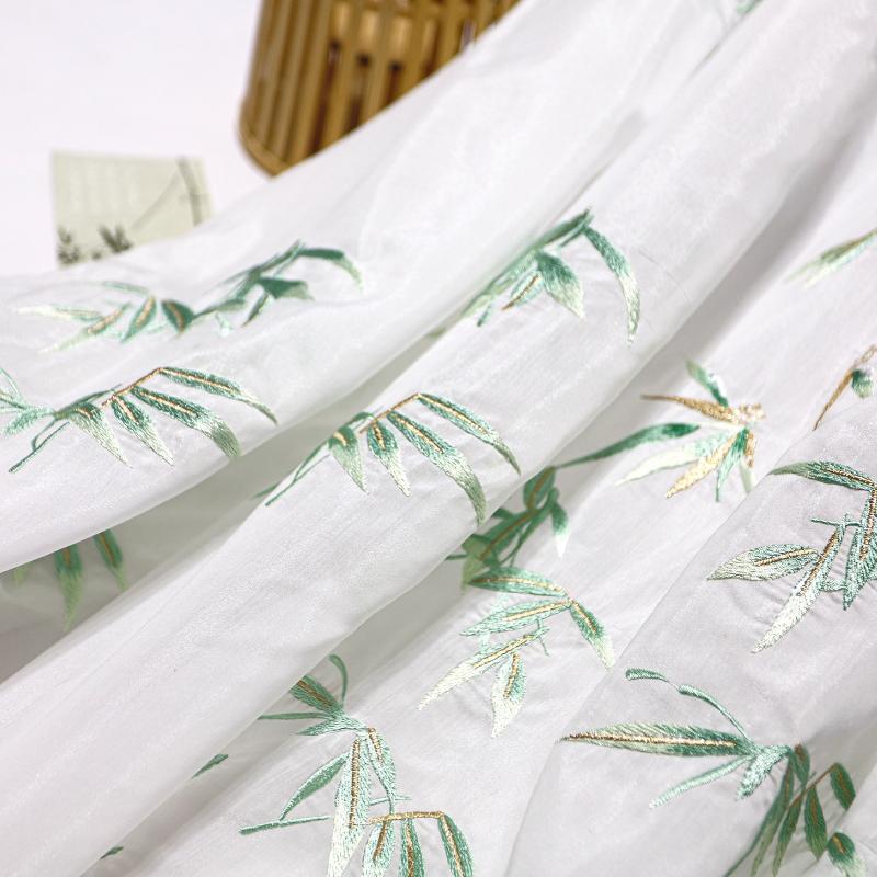 100x150cm Chinese classical style Printed bamboo leaf chiffon embroidery fabric For DIY hanfu shirts doll cloth