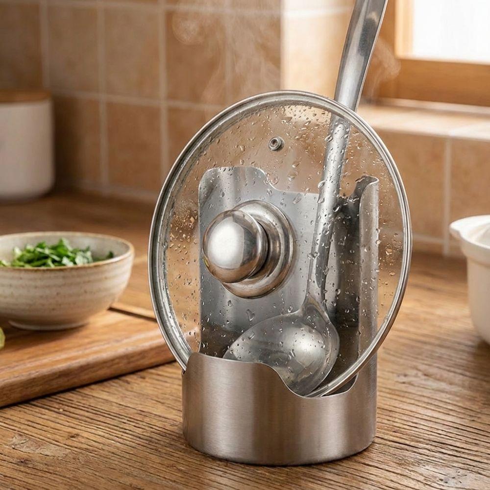 Stable Spoon Holder Tray Stainless Steel Spatula Holder Pot Lid Storage Rack  Dinning Table