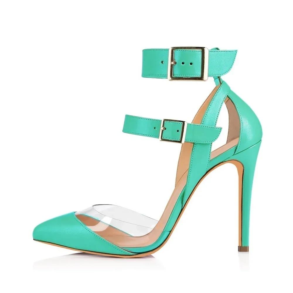 Women Sandals Stilettos Summer Sexy Transparent PVC Fashion Pointed Toes High Heels Ankle Strap Sandal Party Wedding Shoes
