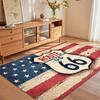 Tappeto Americano Route 66 con Stampa Bandiera, Morbido Tappetino Vintage per Soggiorno Camera da Letto Decorazione Casa Patriottica Industriale