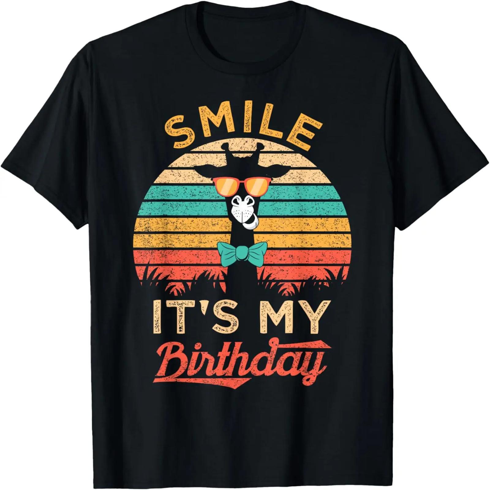 Smile It s My Birthday Funny Giraffe Glasses And Bow Tie T-Shirt S