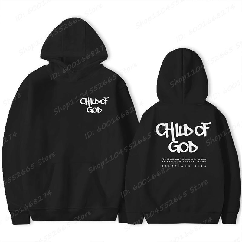 Child of God Print Men Plus-size Hoodie Outdoor Street Casual Retro Classic Simple Gothic Autumn Winter Long-sleeve Sweatshirt