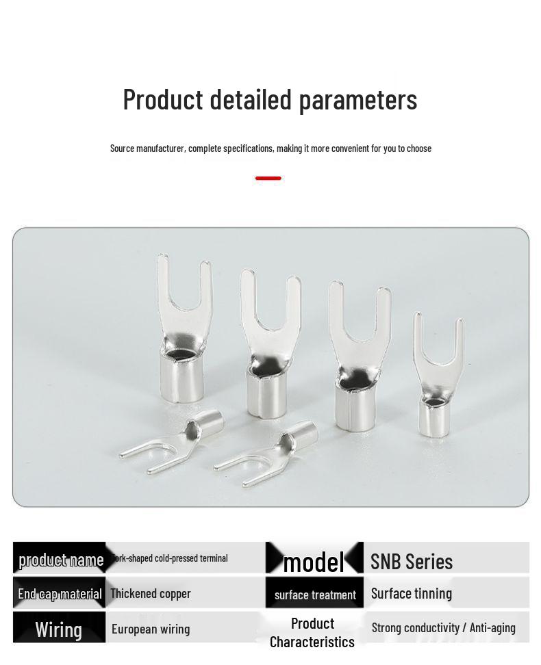 Cold-pressed U-shaped Copper Terminal Connector SNB Fork-type Wire Terminal Lug with Free Invoice