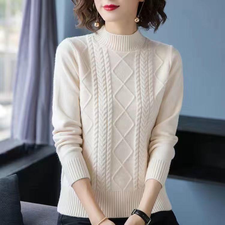 Autumn and Winter Women's Semi-high-neck Sweater Knit Shirt Slim Knitted Base Top Suitable for Inner Wearing with Short Sweater