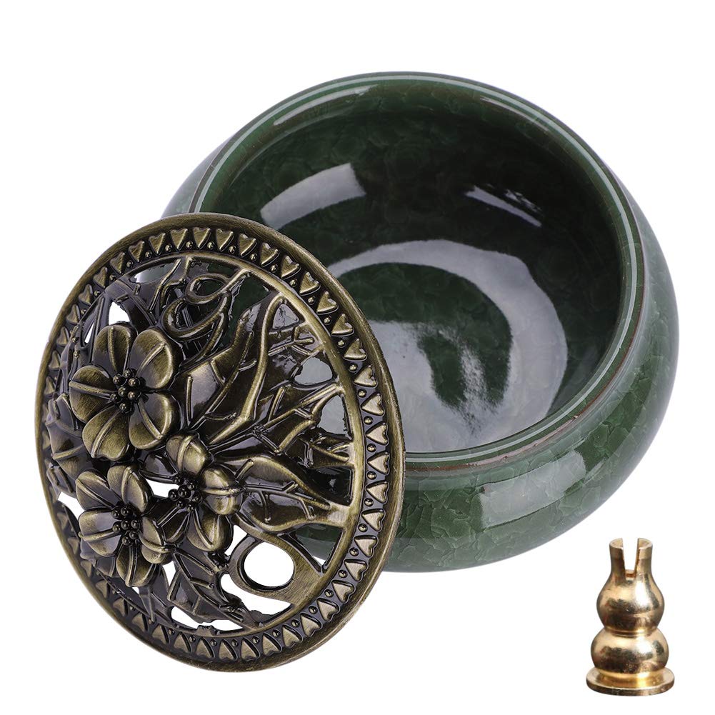 Mini Round Incense Burner with Lid, 10cm Outer Diameter, Includes Flame-Retardant Cotton and Incense Holder, Easy to Clean, Desktop Incense Burner