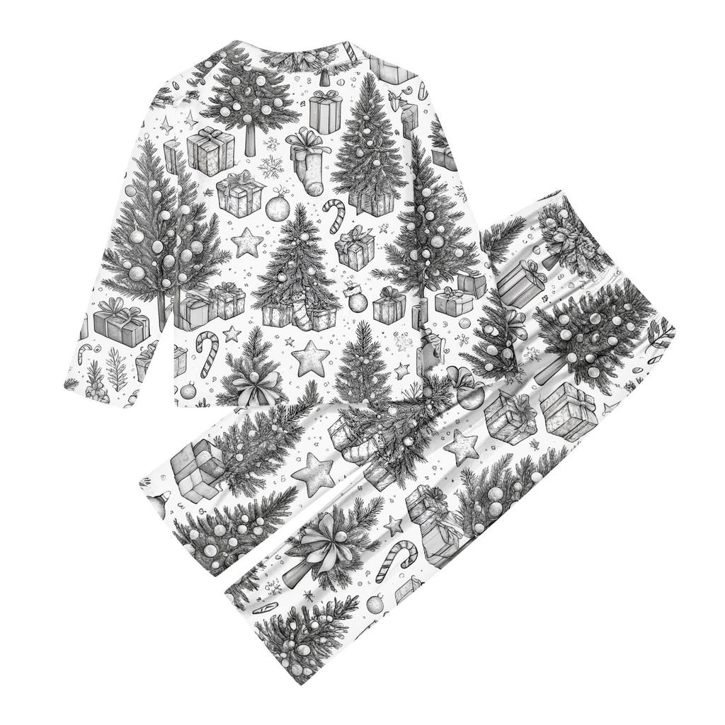 DIY Handbemalt Ausmalbar-Eltern-Kind-Outfit - Weihnachts-Print Rundhals Eltern-Kind Langarm Lange Hose Hauskleidungsanzug Frühling