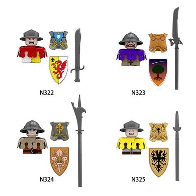 Bloques de construcción de caballeros de castillo medieval, figuras militares MOC, accesorios de armas de soldado, caballo, espada, cuchillo, escudo, juguetes