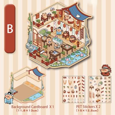 Cartoon Chinatown 3D Sticker Pocket Cabin 3D Landscaping Stickers Scene Stacking Pasting Three-dimensional Sticker New Year Gift