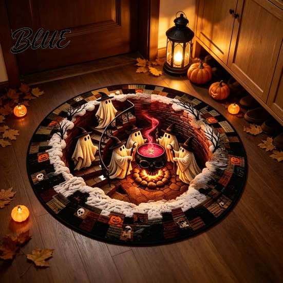 Ghost Pattern Carpet with Spooky Rug Halloween Staircase Area 3D Haunted Stair Round Theme Floor