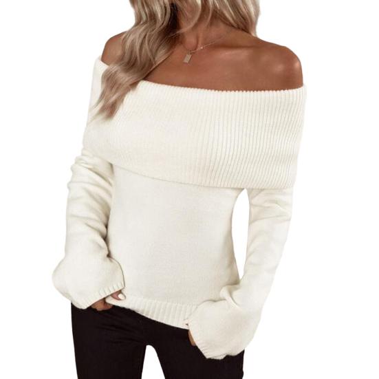 

Женский свитер с открытыми плечами, длинным рукавом, однотонный, вязаный топ, облегающий крой, асимметричный дизайн, пуловер, трикотаж L