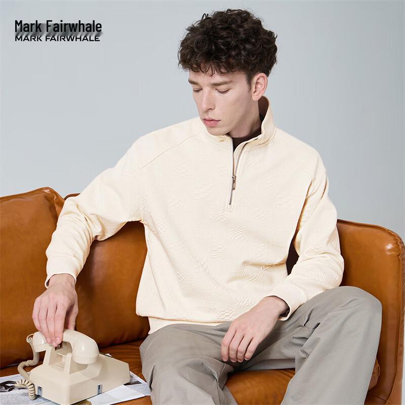 Mark Fairwhale Men's Textured Jacquard Stand Collar Half-Zip Sweatshirt