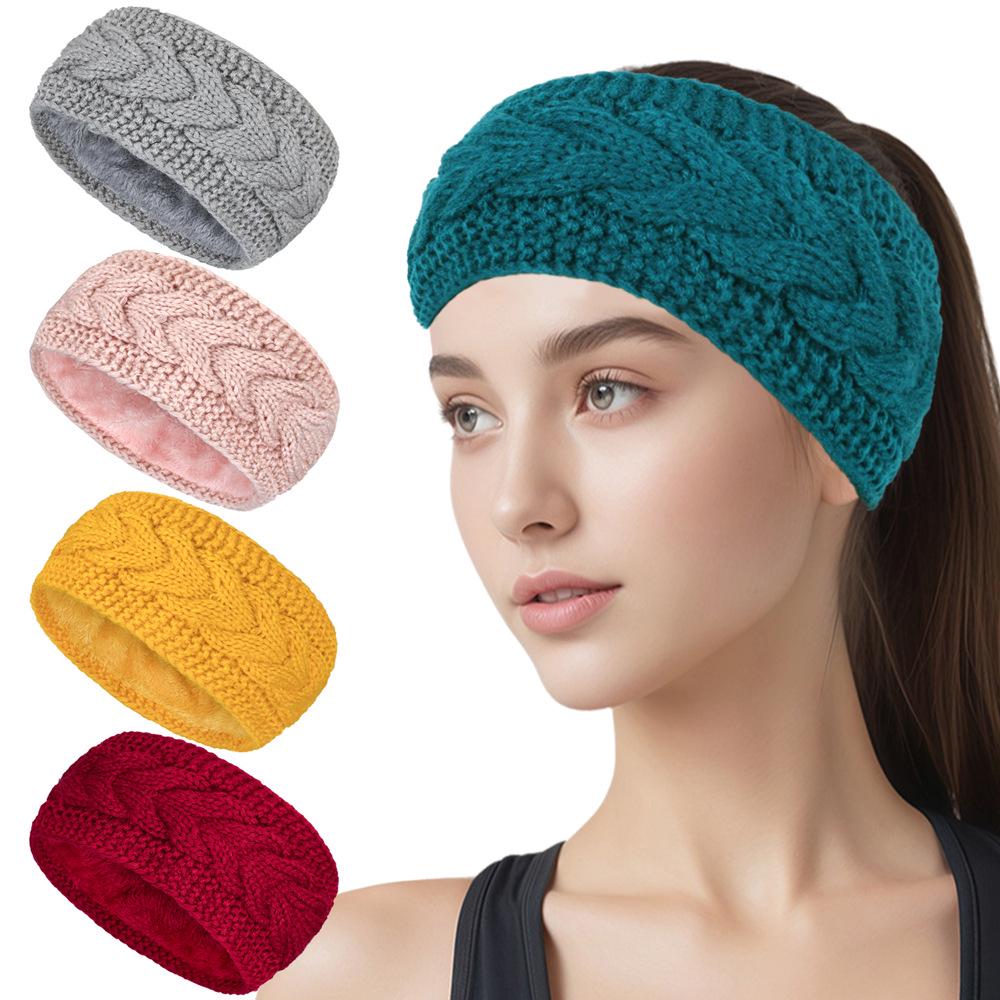 European & American Winter Plush Knit Sports Headband: Lined for Cold Protection Hair Accessory