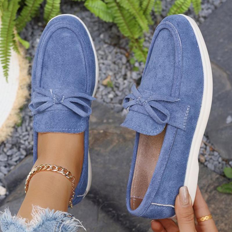 Fashion Solid Color Faux Suede Flat Shoes Women Spring Autumn Plus Size Bowknot Flats Woman Round Toe Non Slip Casual Shoes Female