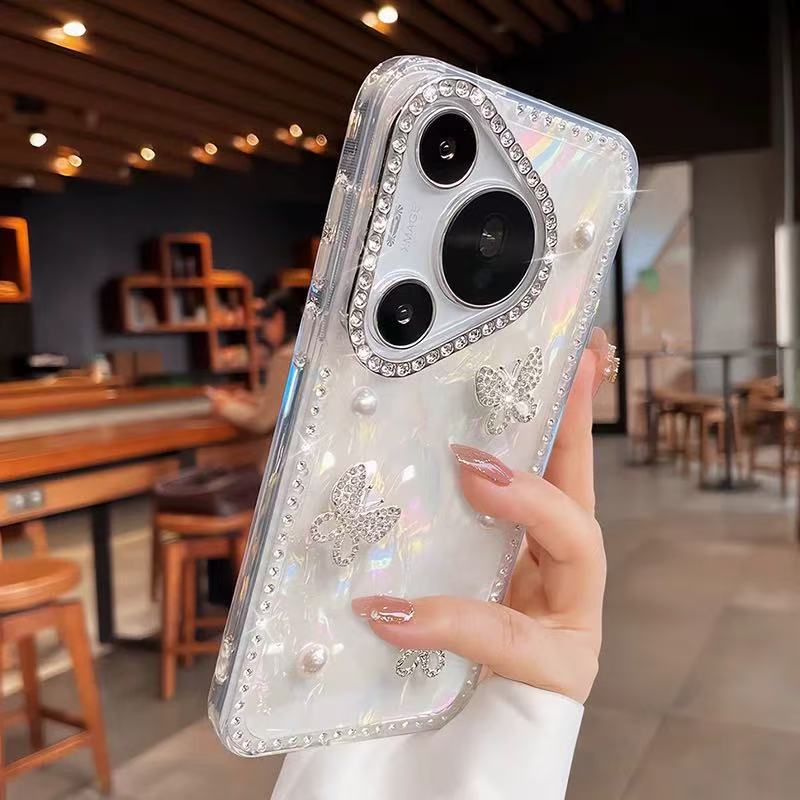 Rhinestone Pearl Butterfly Is Suitable for Huawei Pura70pro Mobile Phone Case Pura80 New Ultra Shell Pattern P70.
