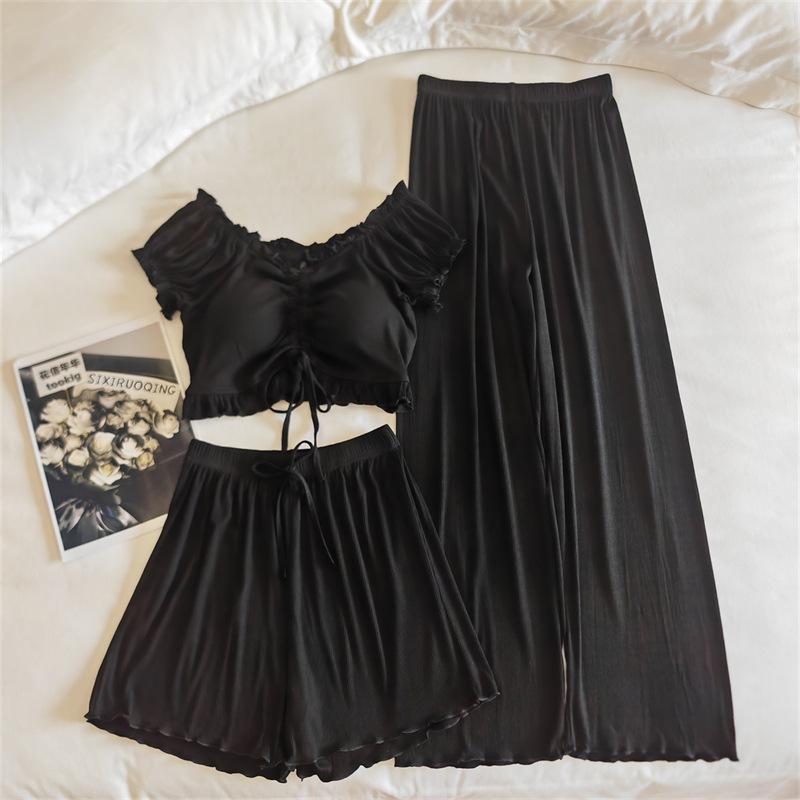 Women's Summer Puff Sleeve Modal Pajamas Set with Integrated Breast Pads - Sexy Pure Desire Homewear