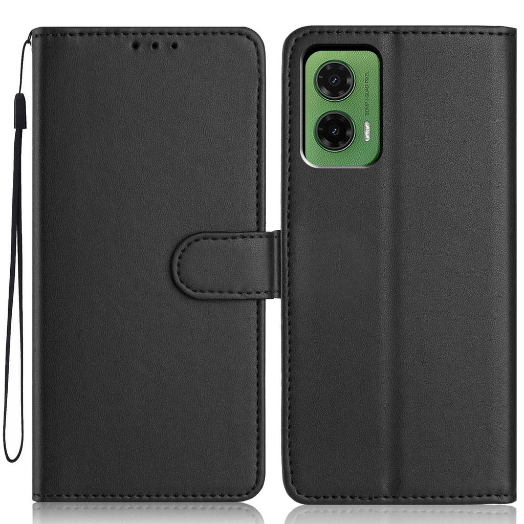 For Motorola Moto G35 5G Wallet Case with Strap/Multiple Card Slots Solid Color Leather Stand Phone Cover