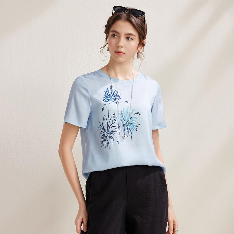 Zhaojun 2026 Summer Silk Blend Printed Short Sleeve Top