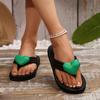 Fashion Women's Heart Shape Decor Wedges Slides Low Heel Clip-Toe Soft Bottom Slippers Weightlight Comfort Non-Slip Summer Sandals Mujer