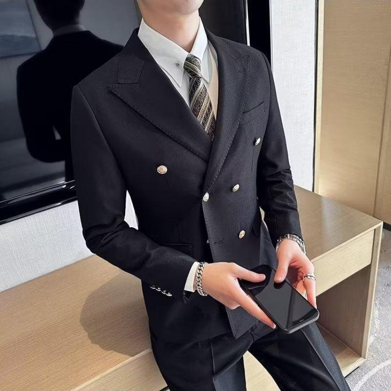 Breasted Men Peaked Lapel Slim Fit Groomsmen Wedding Fashion Jacket