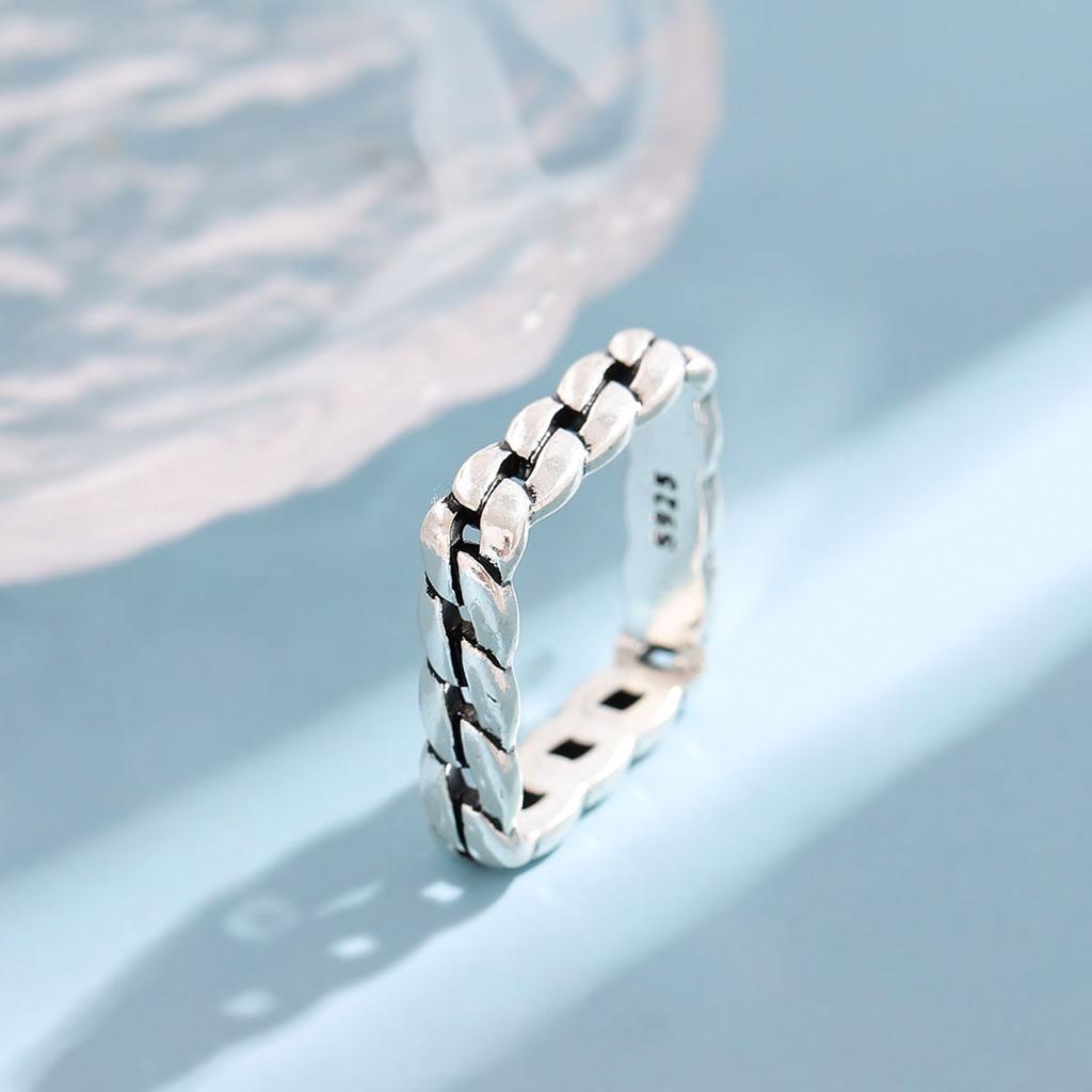 New Retro Popular Personality Chain Shaped 925 Sterling Silver Jewelry Not Allergic Geometric Twist Exquisite Women Rings R196