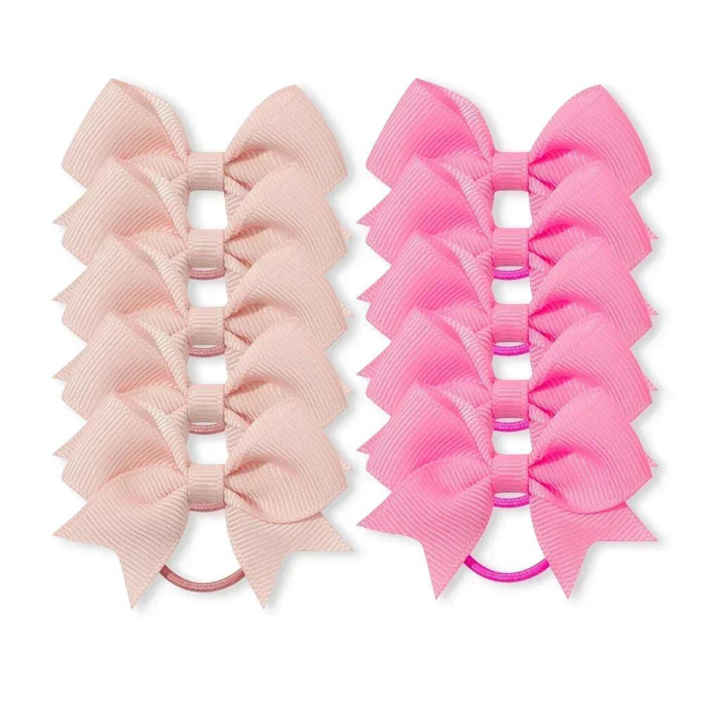 10Pcs Bows Elastic Hair Rubber Band Hair Ties Ribbon Pigtail Grosgrain Hair Accessories Girl Baby Gift Bands for Children