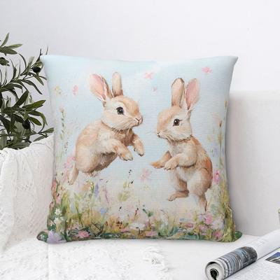 Poszewka na poduszkę kwadratową z zajączkiem wielkanocnym Poduszki na sofę Króliczek Kwiaty Personalizowana poszewka na poduszkę Wystrój domu