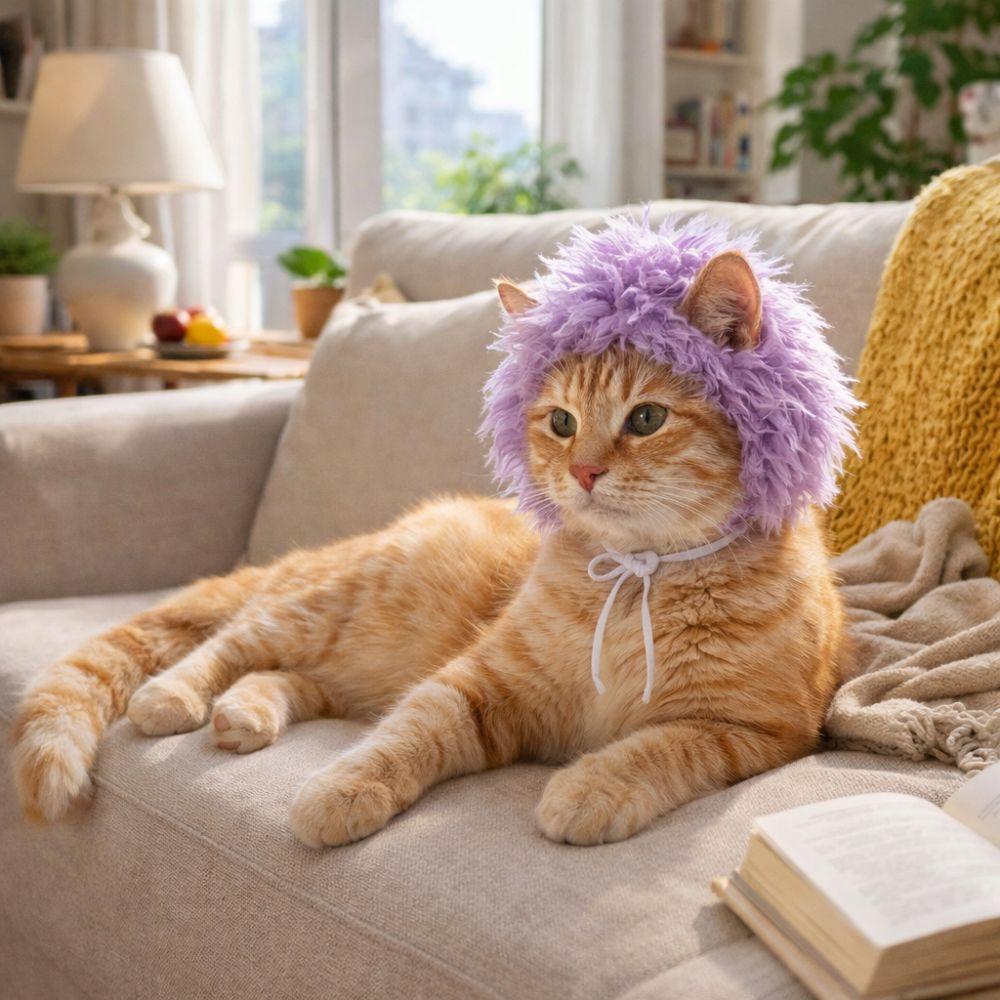 Cartoon Dog Cosplay Hat Polyester Cat Headdress Pet Headgear Pet Cat Wigs  Casual Travel