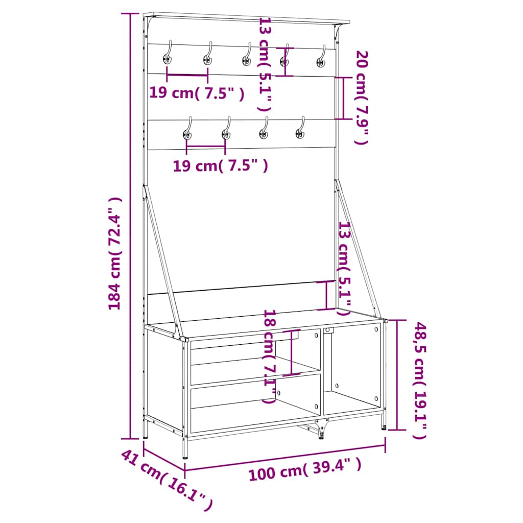 Clothing Rack with Shoe Shelf Sonoma Oak Finish 100 X 41 X 184 Cm