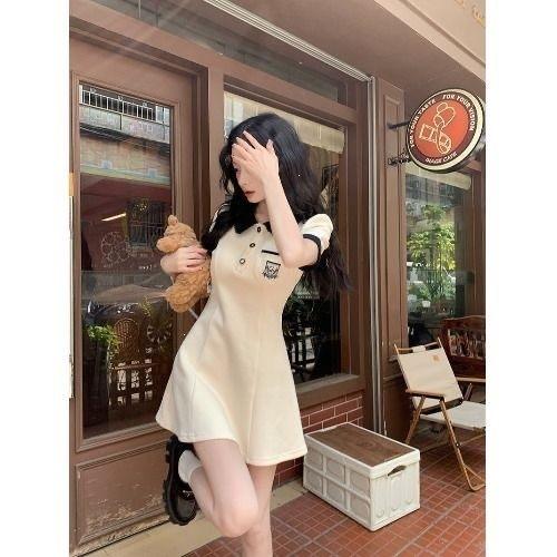 Xiaoxiangfeng Polo Collar Dress, College Summer Design Sense, Niche Temperament, Waist and Thin A-word Short Skirt