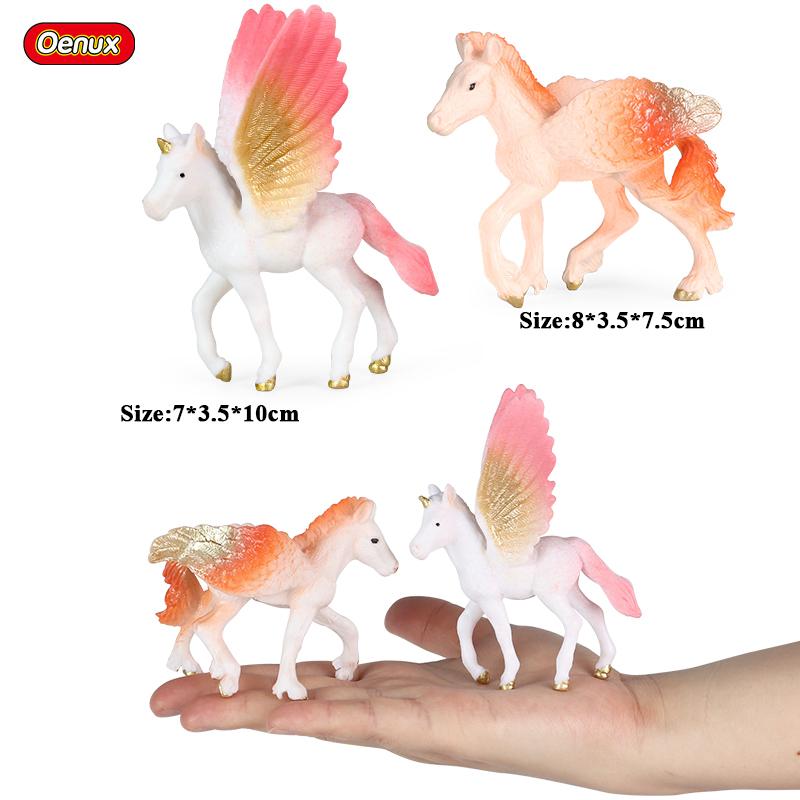 Oenux Original Genuine Fairy Tale Fly Horse Simulation Animal Mythical Elves Elf Pegasus Action Figures Model PVC Cute Kids Toy