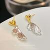 Love fish tail wings contrasting colors, ear clips, mosquito coil trays, high sense, versatile light luxury earrings, niche design earrings
