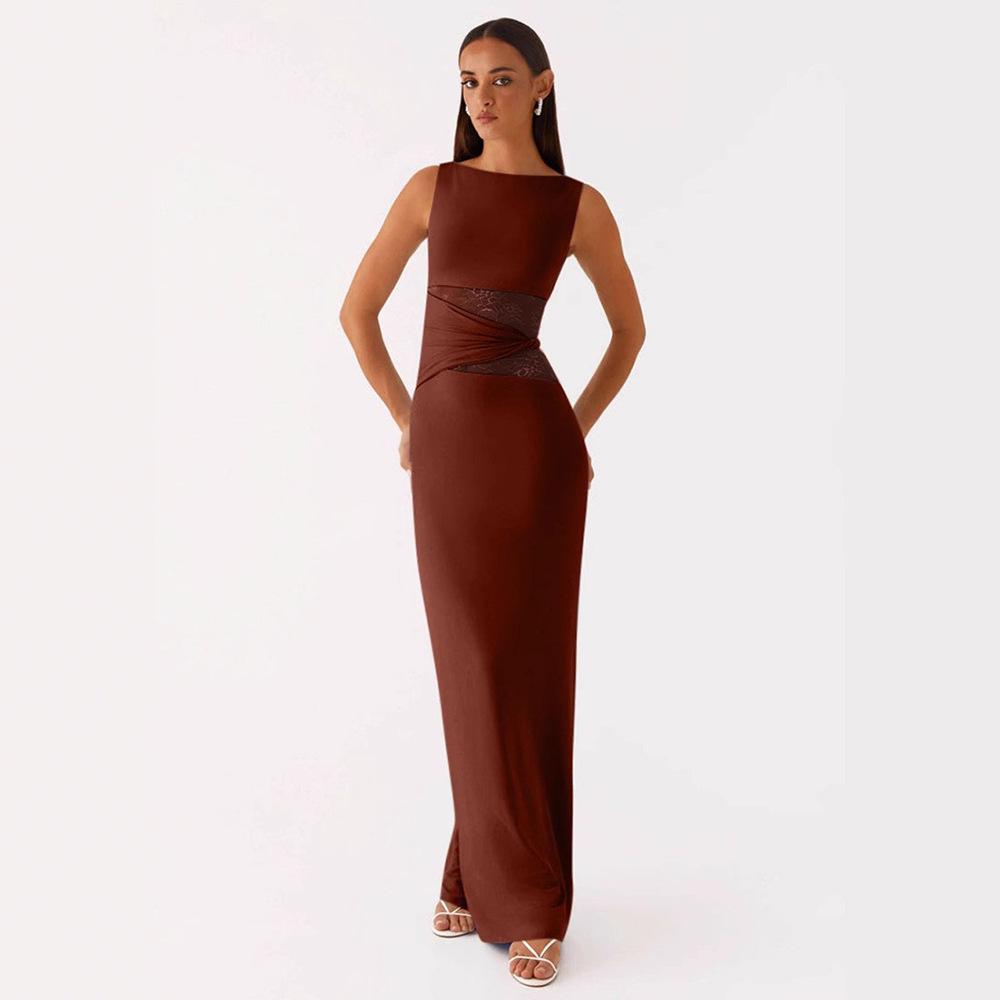 European Spring Style Lace Patchwork Backless Dress