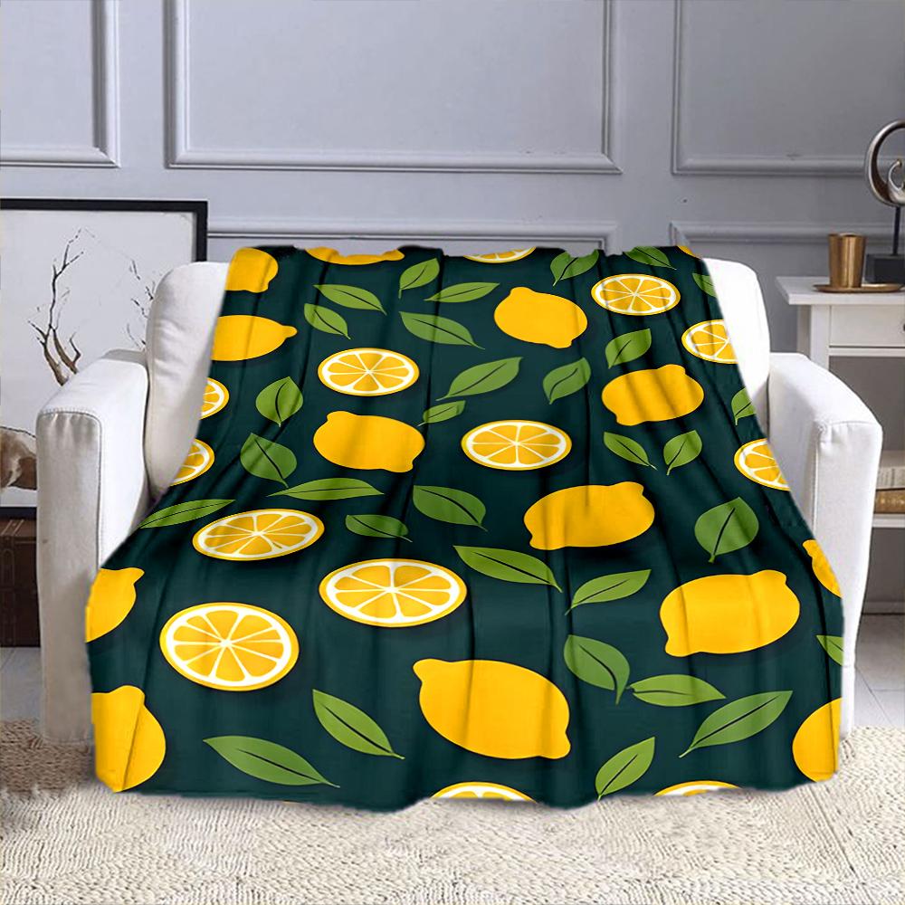 Lemon Pattern with Green Leaves Patterned flannel blanket perfect for the bedroom living room, sofa, or a little nap