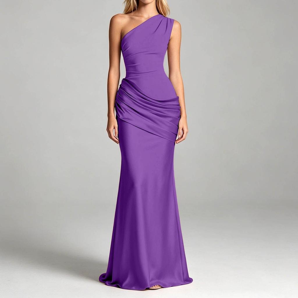 Elegante Abito Formale da Donna a Spalle Scoperte Lungo con Spacco Asimmetrico Bodycon Abito da Sera
