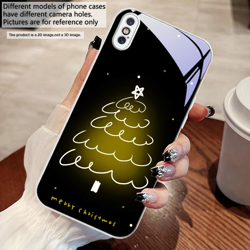 White Line Christmas Tree For iPhone 17 Air 16 E 15 14 13 Plus 12 Mini 11 17 Pro Max XR Xs Max 16E 7 8 Tempered Glass Phone Case