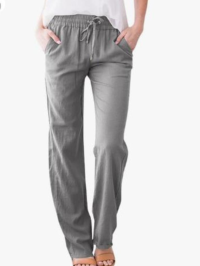 Summer Women's Clothing Solid Color Cotton Linen Drawstring Loose Casual Wide Leg Pants